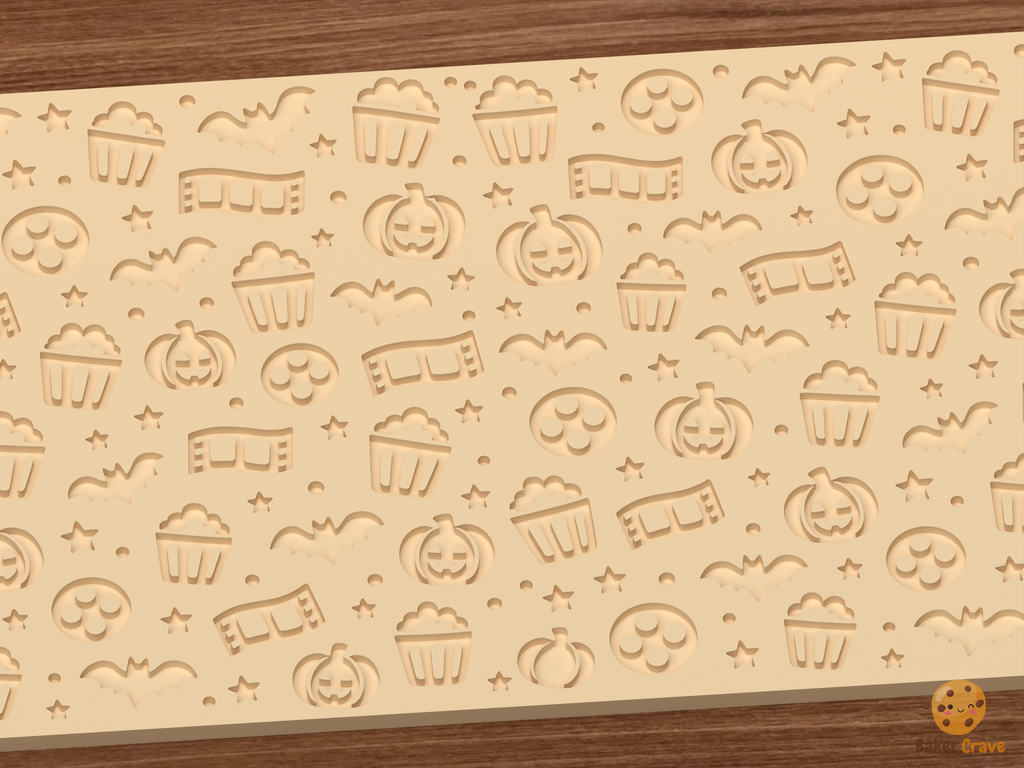Spooky Popcorn Movie Night Textured Roller STL File - 03 close detail deboss