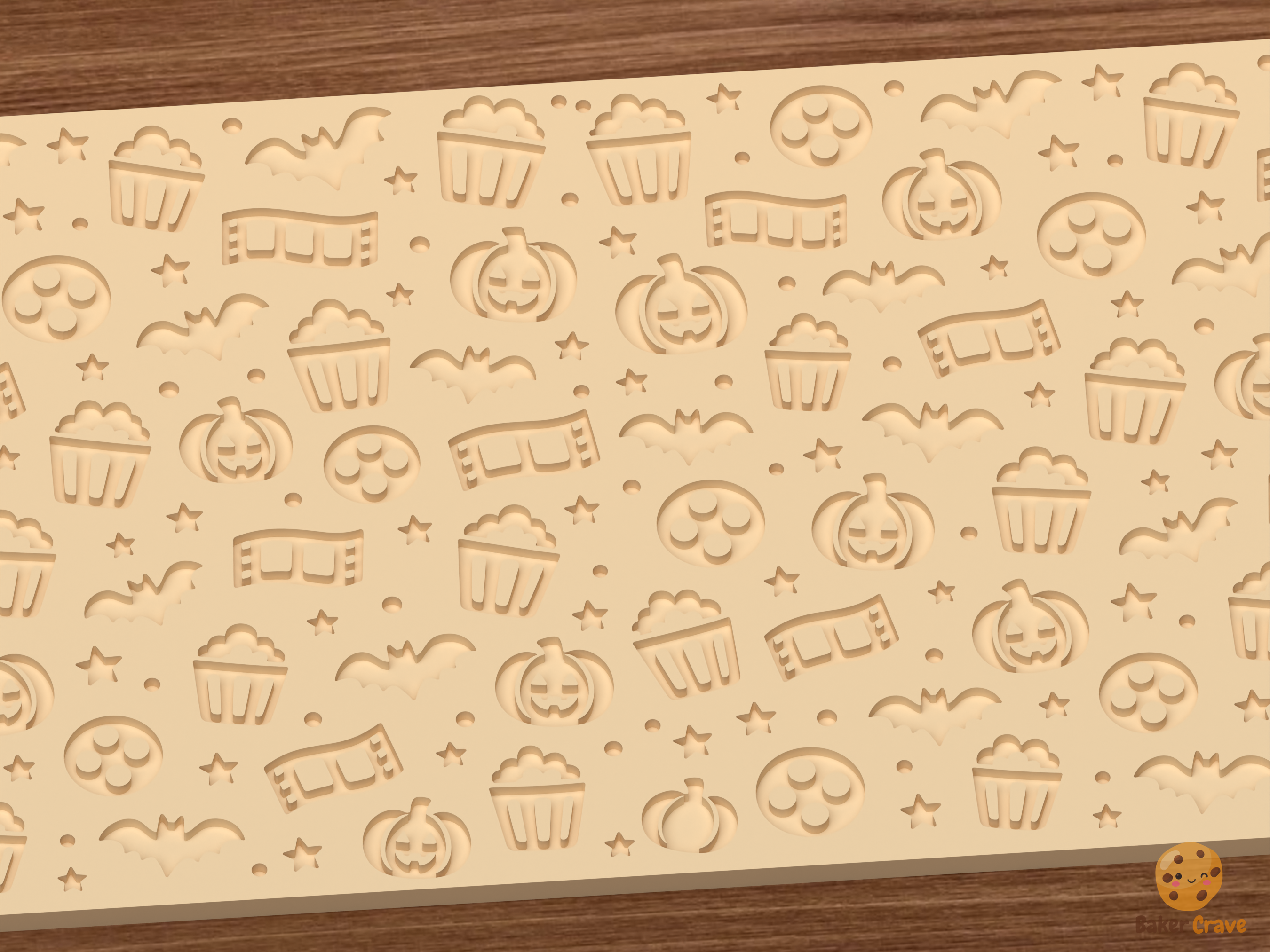 Spooky Popcorn Movie Night Textured Roller STL File - 03 close detail deboss