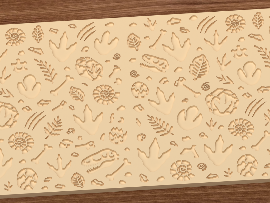 Dinosaur Fossil Tracks Textured Roller STL File - 03 close detail deboss