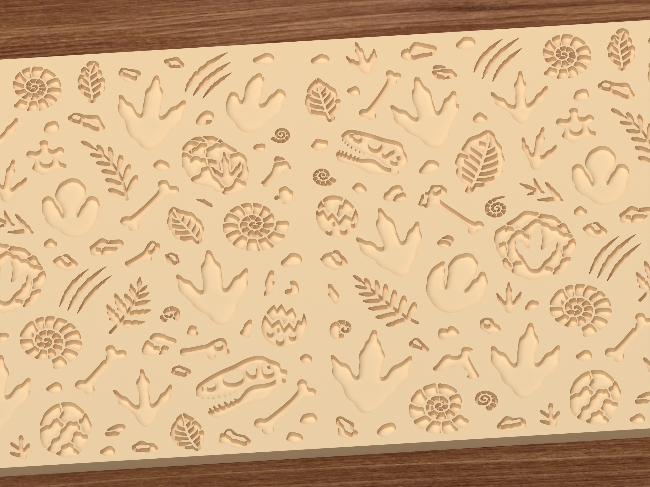 Dinosaur Fossil Tracks Textured Roller STL File - 03 close detail deboss