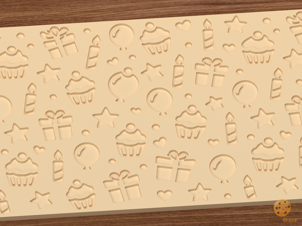 Birthday Party Celebration Cupcakes Textured Roller STL File - 03 close detail deboss