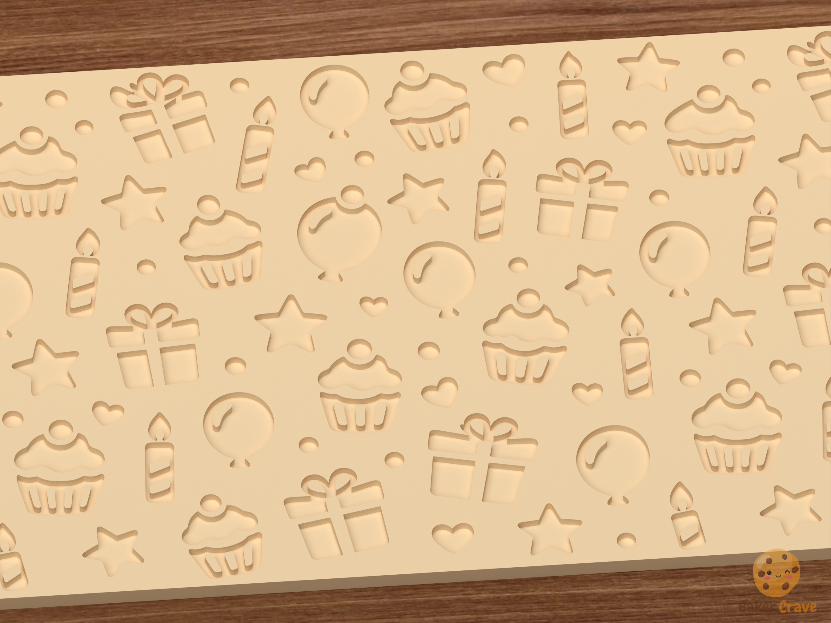 Birthday Party Celebration Cupcakes Textured Roller STL File - 03 close detail deboss