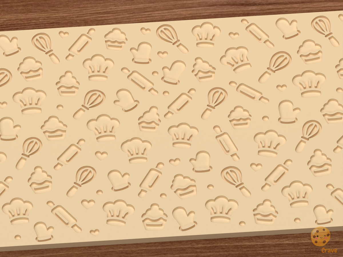 Baking Kitchen Chef Textured Roller STL File - 03 close detail deboss