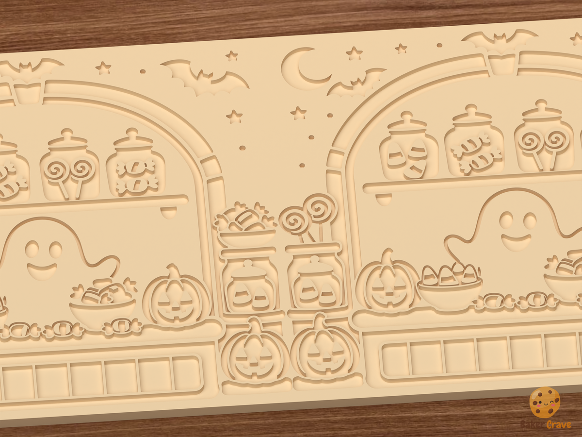 Haunted Candy Shop Window Halloween Textured Roller STL File - 03 close detail deboss