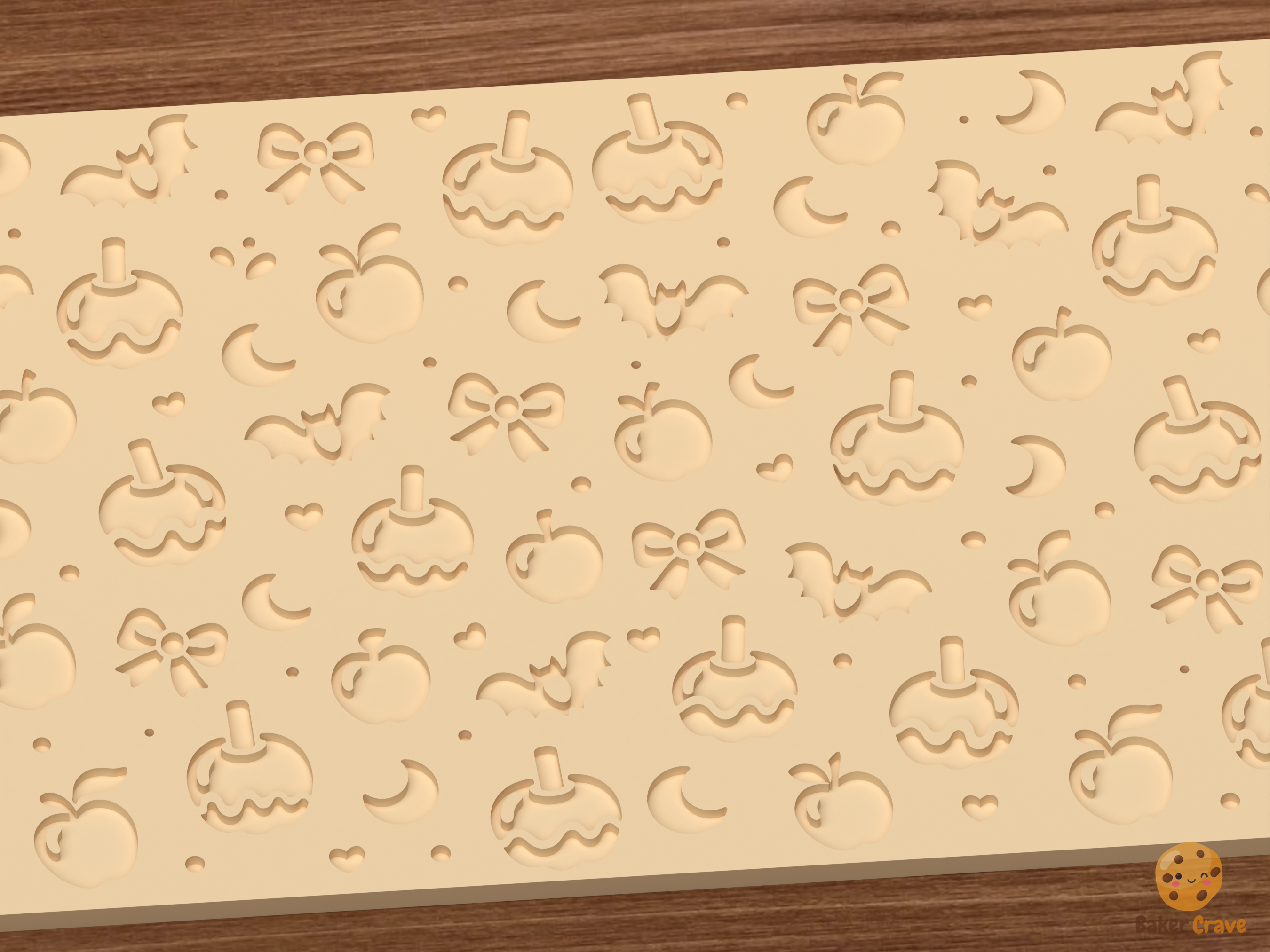 Caramel Apple Bats Textured Roller STL File - 03 close detail deboss