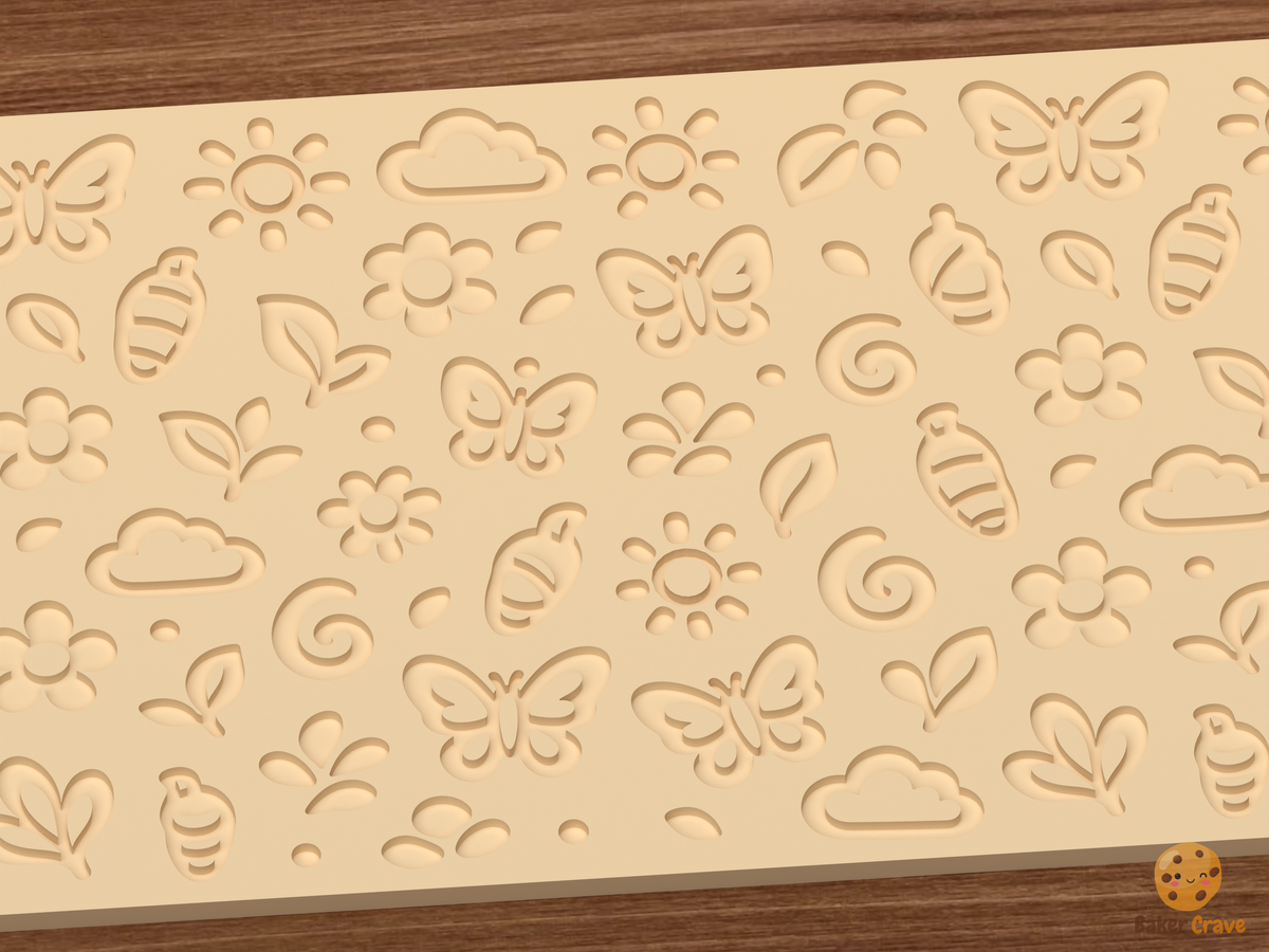 Butterfly Meadow Textured Roller STL File - 03 close detail deboss