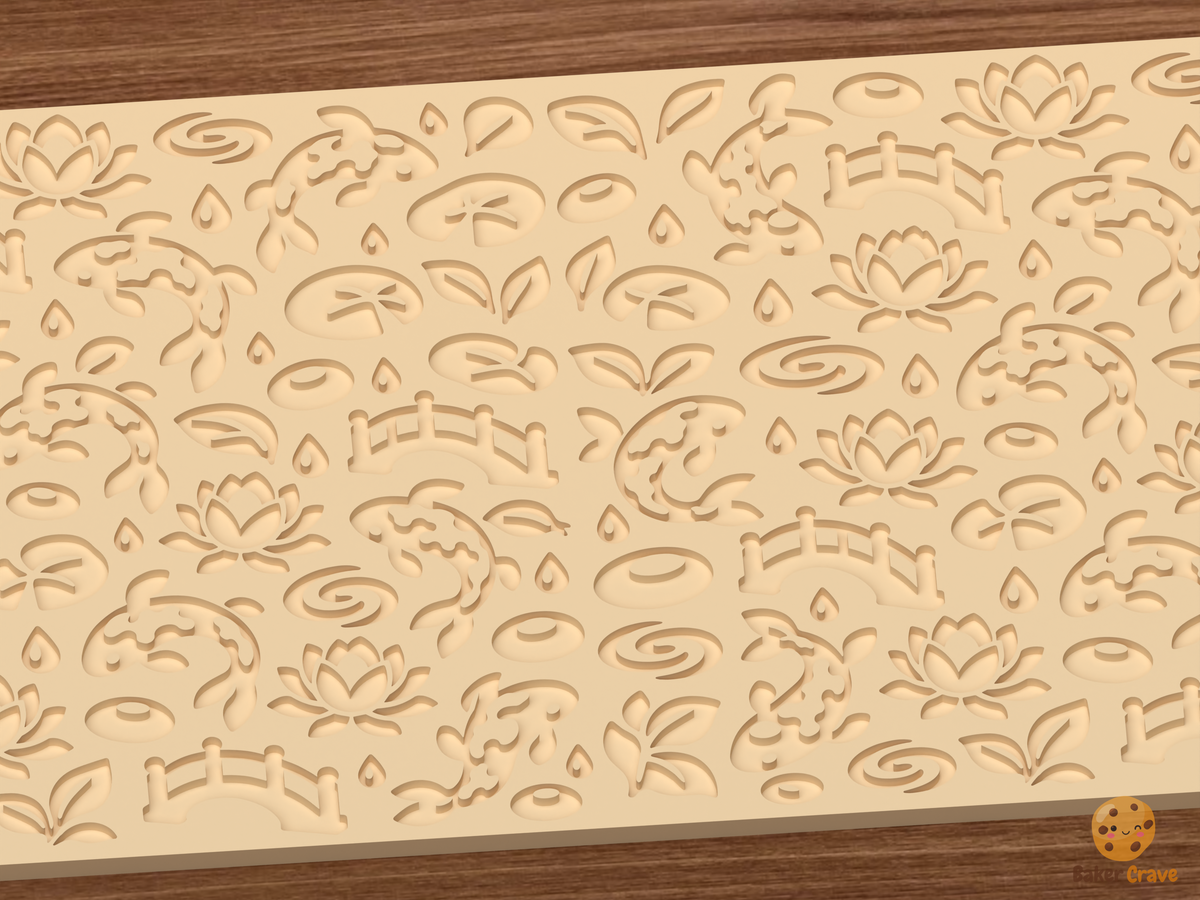 Koi Lotus Pond Textured Roller STL File - 03 close detail deboss