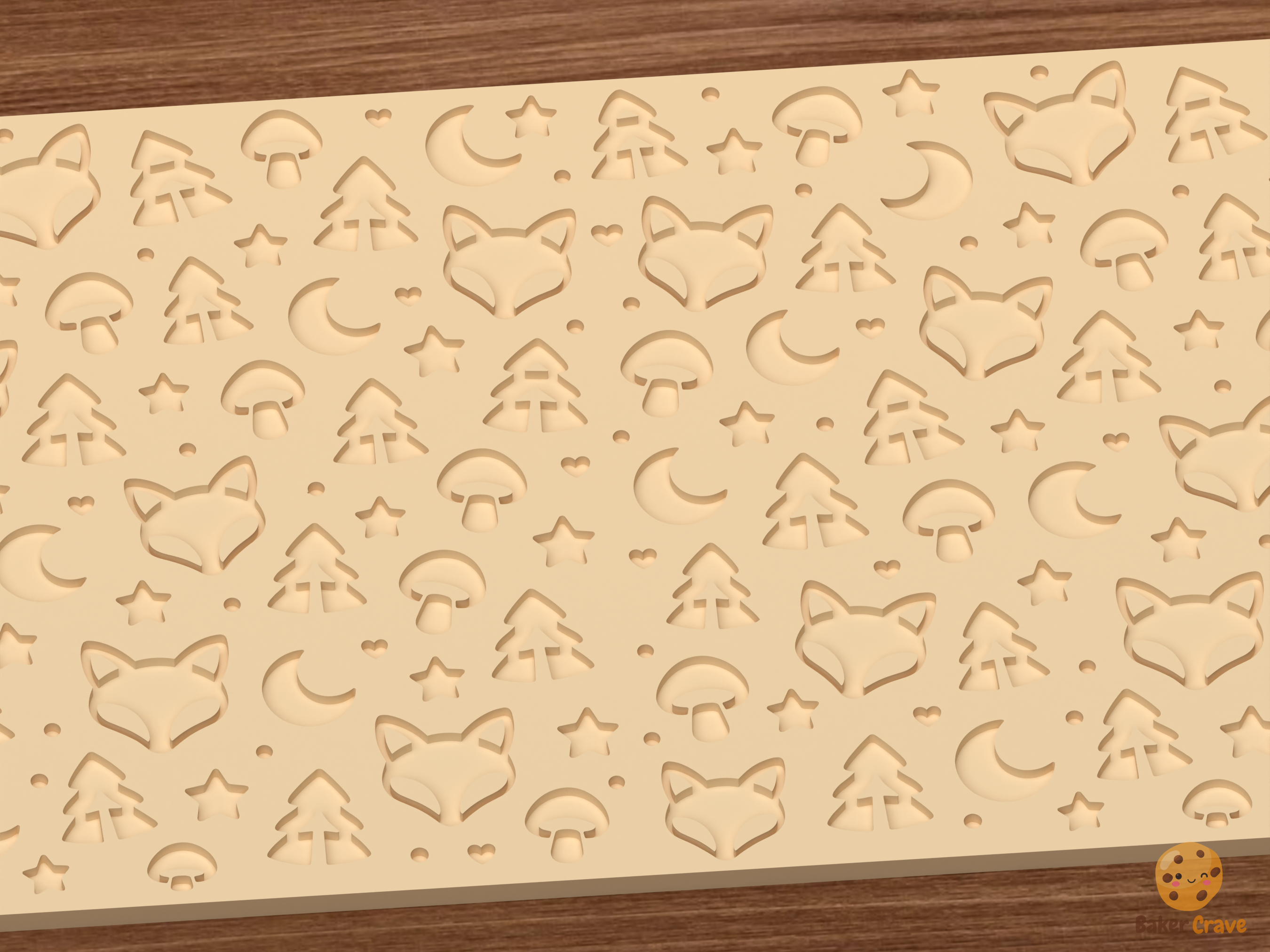 Fox Woodland Textured Roller STL File - 03 close detail deboss