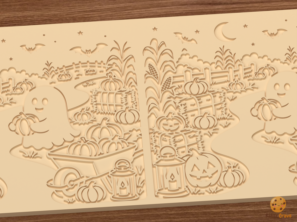Pumpkin Patch Harvest Lane Textured Roller STL File - 03 close detail deboss