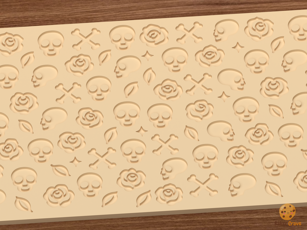 Gothic Skulls Roses Textured Roller STL File