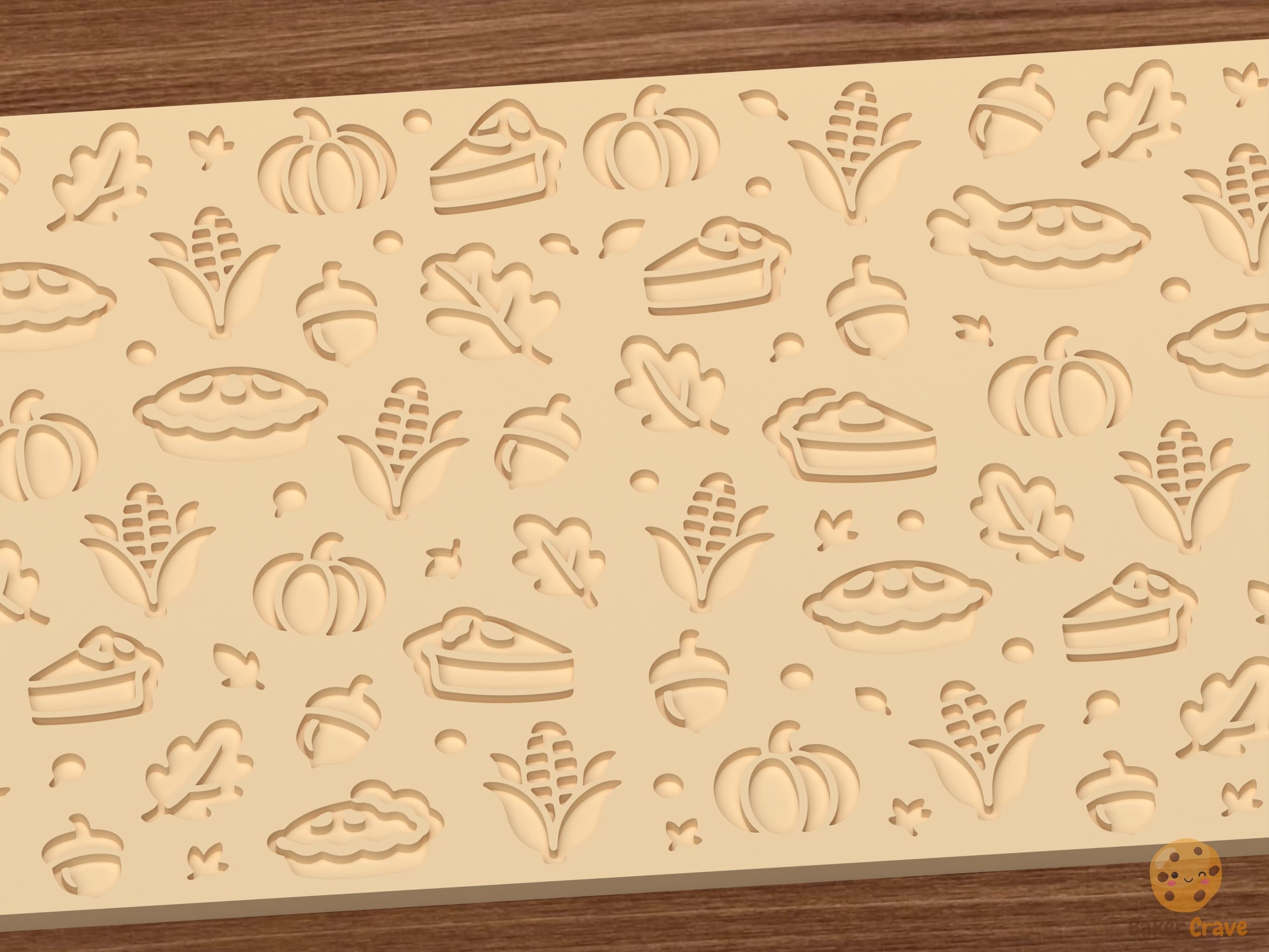 Thanksgiving Harvest Textured Roller STL File - 03 close detail deboss