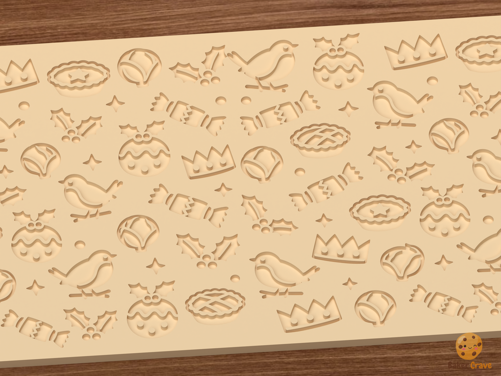 British Christmas Robin Pudding Crackers Textured Roller STL File