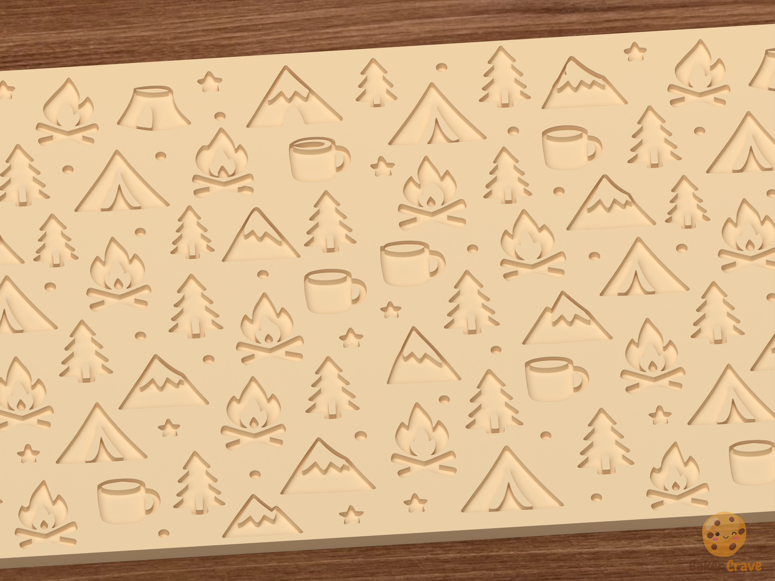Camping Adventure Textured Roller STL File - 03 close detail deboss