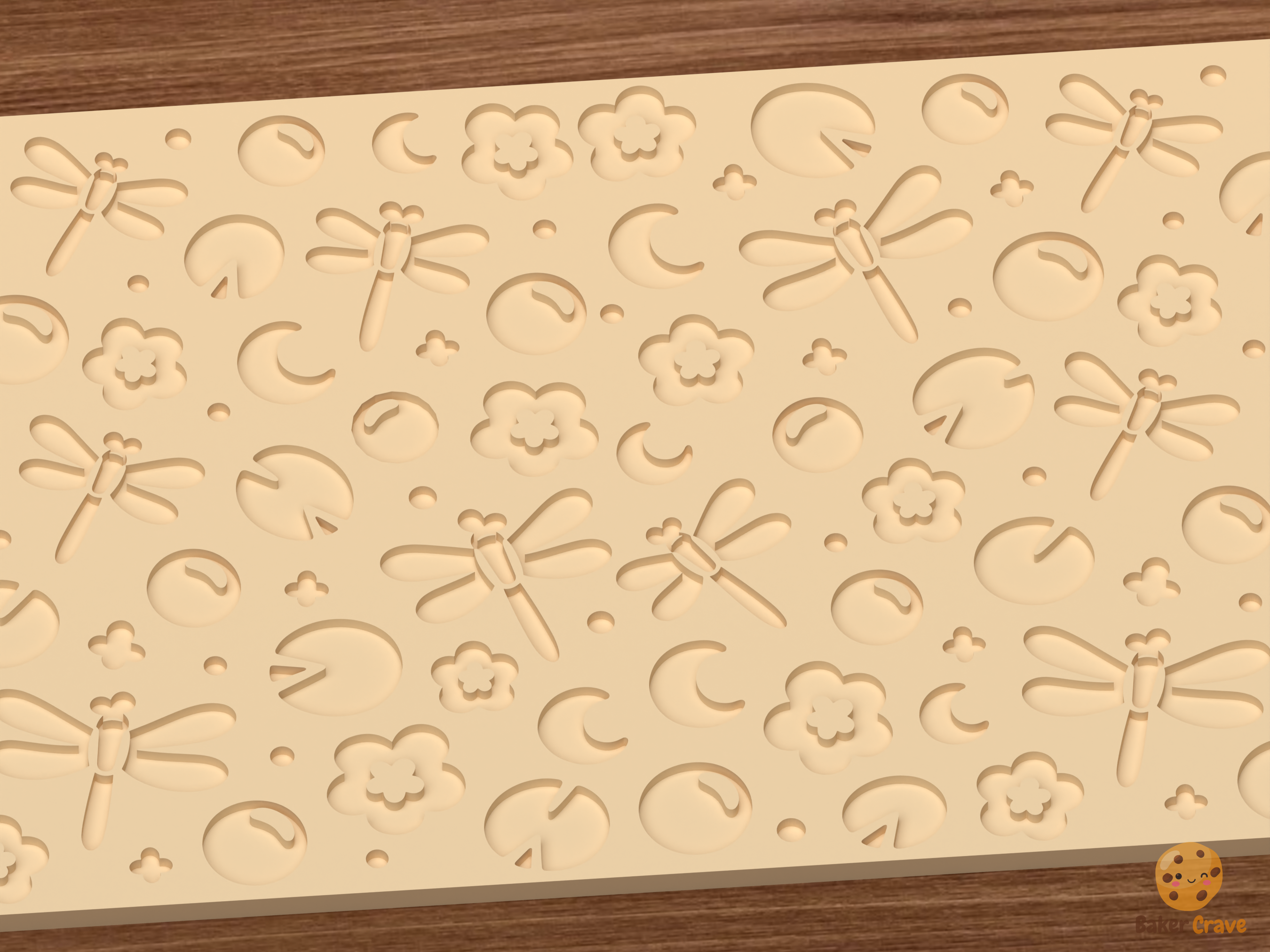 Dragonfly Pond Textured Roller STL File - 03 close detail deboss