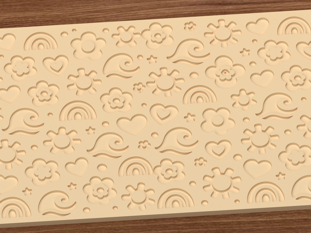 Boho Sunshine Rainbow Textured Roller STL File - 03 close detail deboss