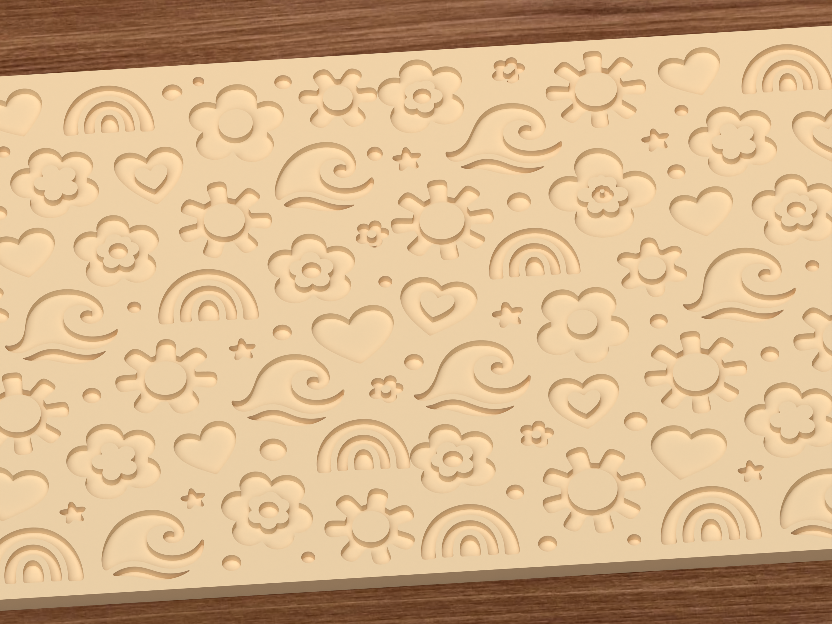 Boho Sunshine Rainbow Textured Roller STL File - 03 close detail deboss