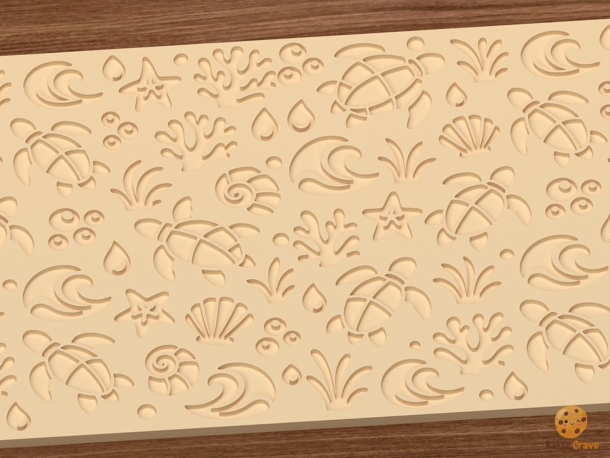 Turtle Lagoon Textured Roller STL File - 03 close detail deboss