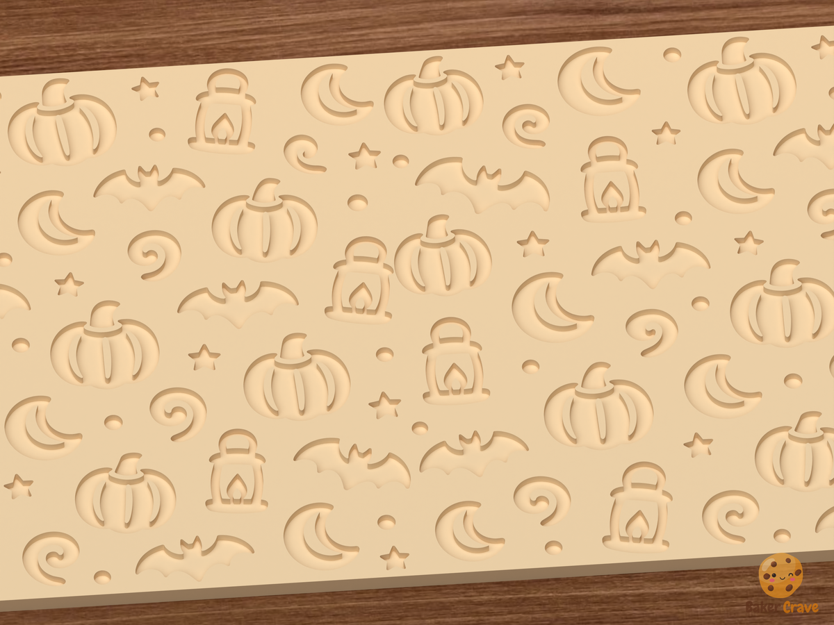 Moonlit Pumpkin Patch Textured Roller STL File - 03 close detail deboss