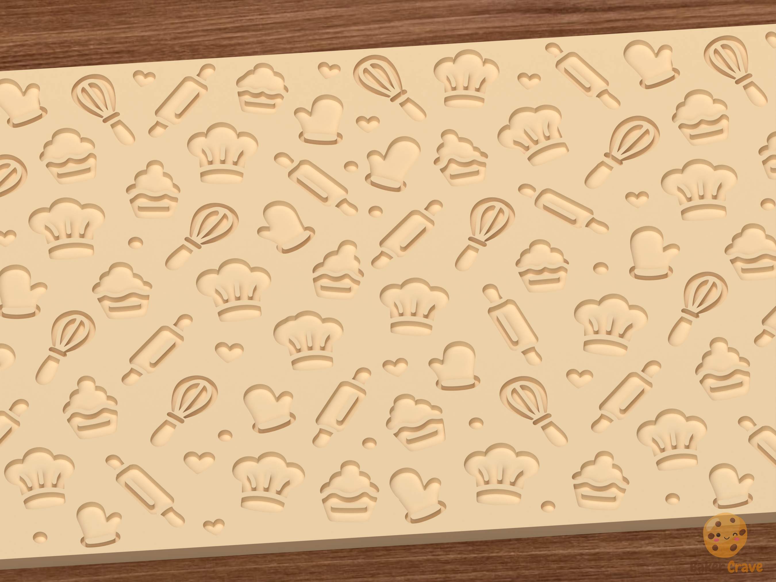 Baking Kitchen Chef Textured Roller STL File - 03 close detail deboss