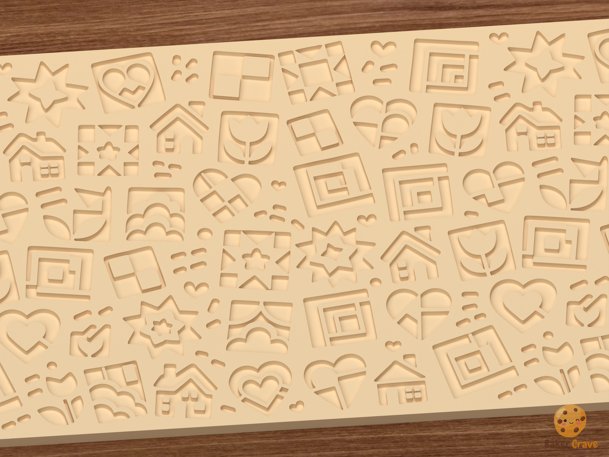 Quilted Cottage Patchwork Textured Roller STL File - 03 close detail deboss