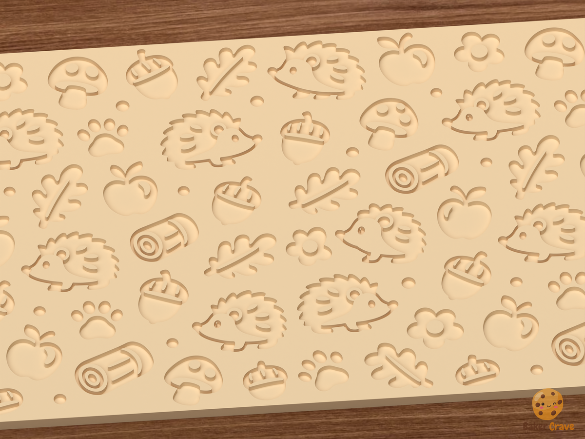Hedgehog Woodland Textured Roller STL File - 03 close detail deboss