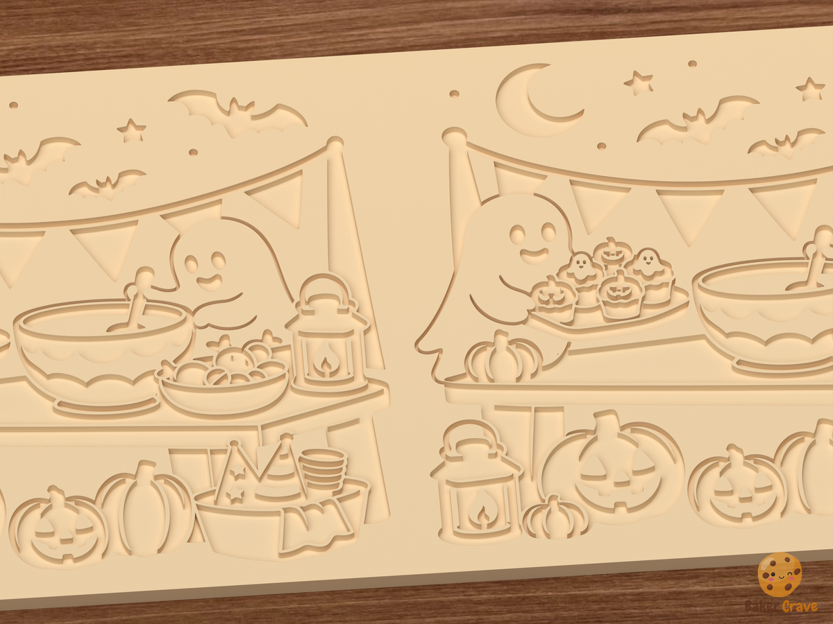 Spooky Party Prep Table Textured Roller STL File - 03 close detail deboss