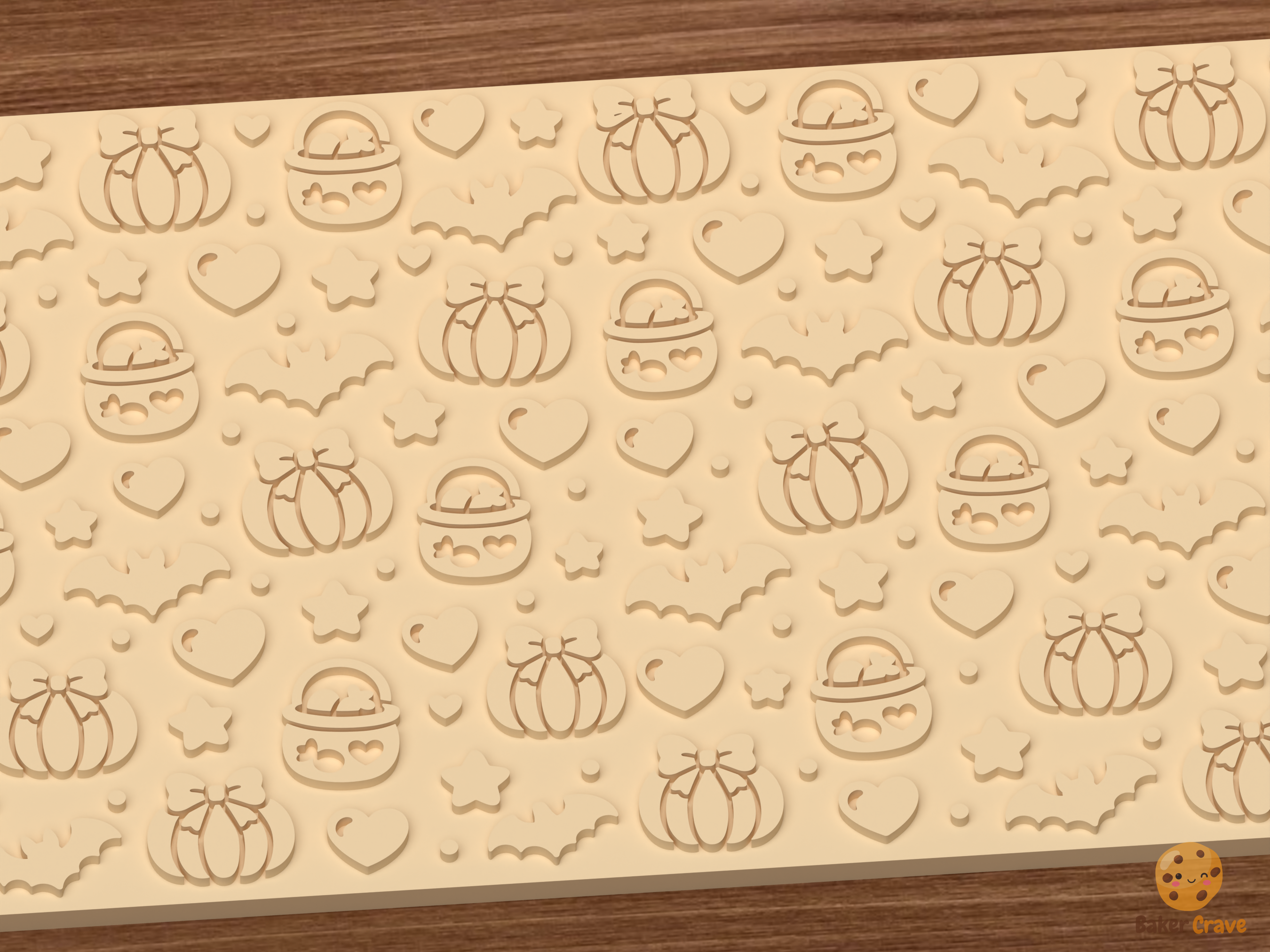 Pastelween Bow Pumpkin Textured Roller STL File - 03 close detail emboss