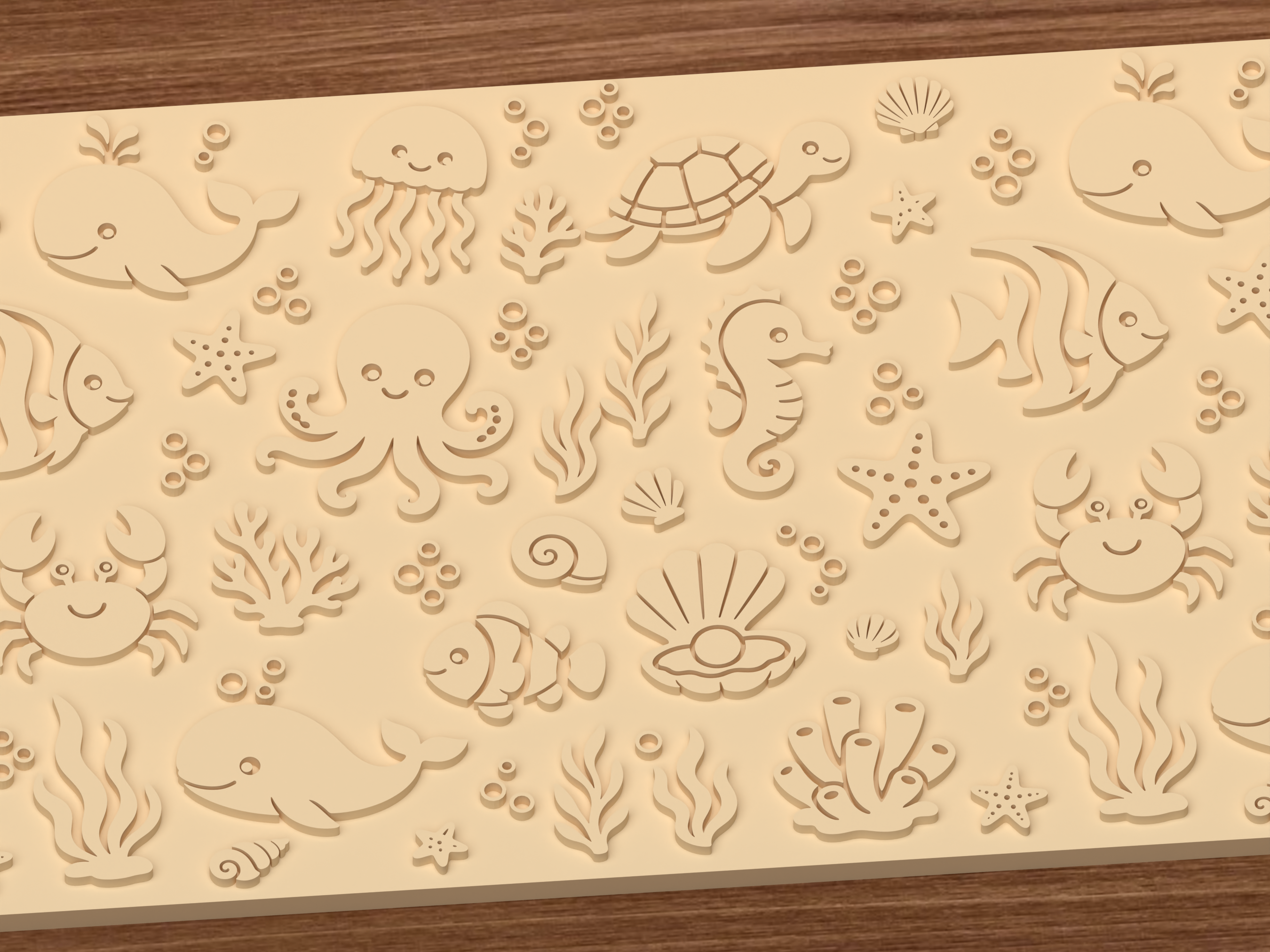 Ocean Animals Textured Roller STL File - 03 close detail emboss