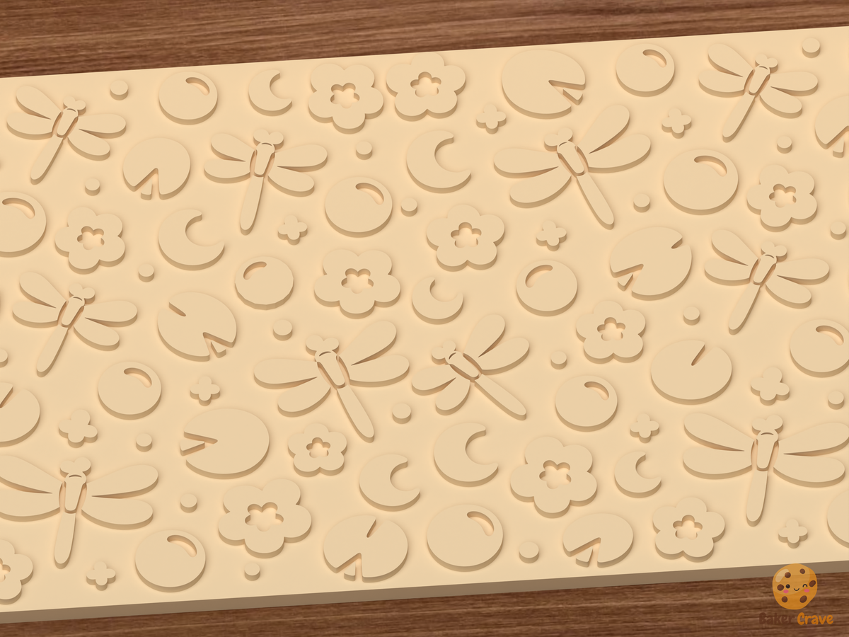 Dragonfly Pond Textured Roller STL File - 03 close detail emboss