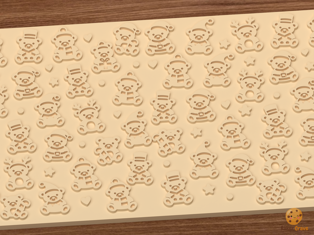 Christmas Teddy Bears In Holiday Costumes Textured Roller STL File