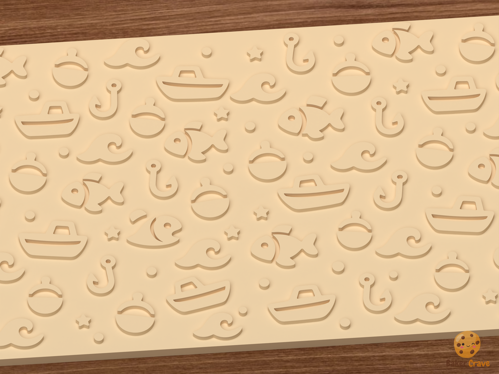 Nautical Fishing Textured Roller STL File - 03 close detail emboss