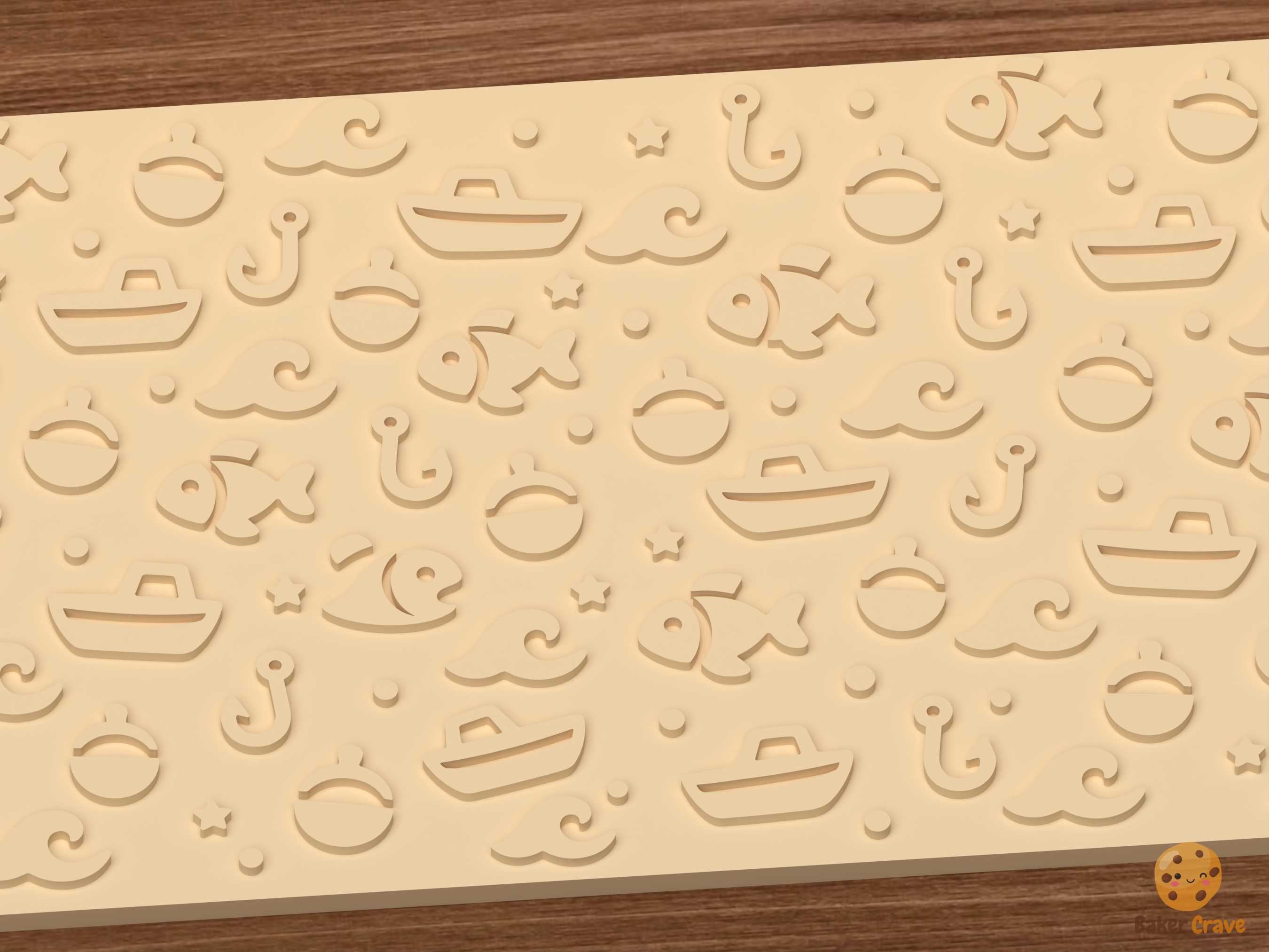 Nautical Fishing Textured Roller STL File - 03 close detail emboss