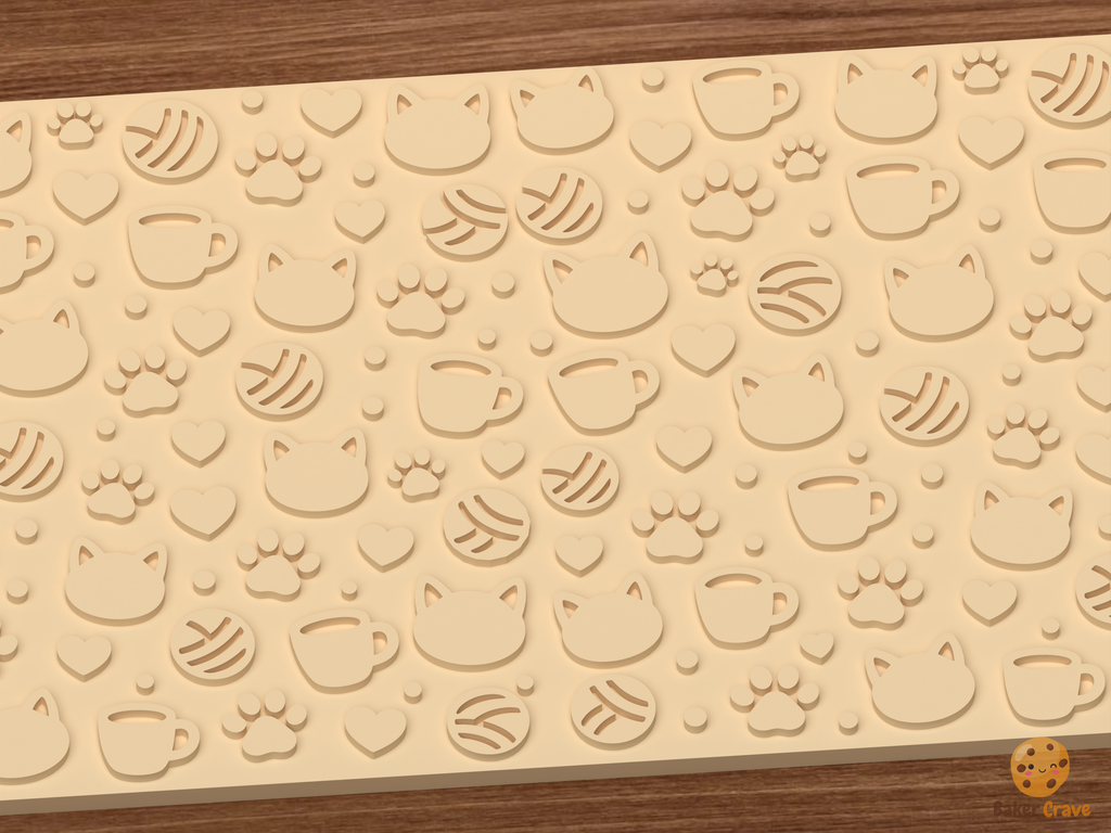 Cat Cafe Textured Roller STL File - 03 close detail emboss