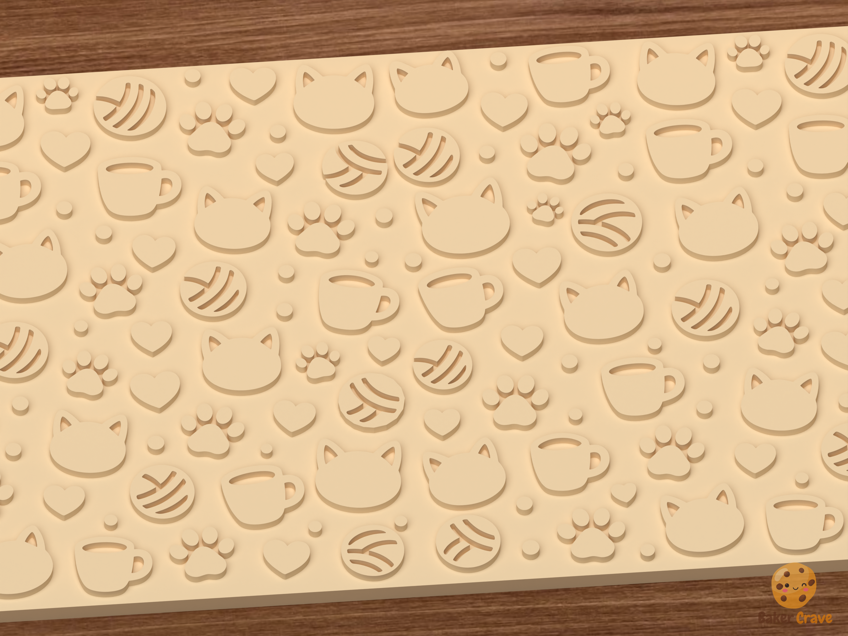 Cat Cafe Textured Roller STL File - 03 close detail emboss