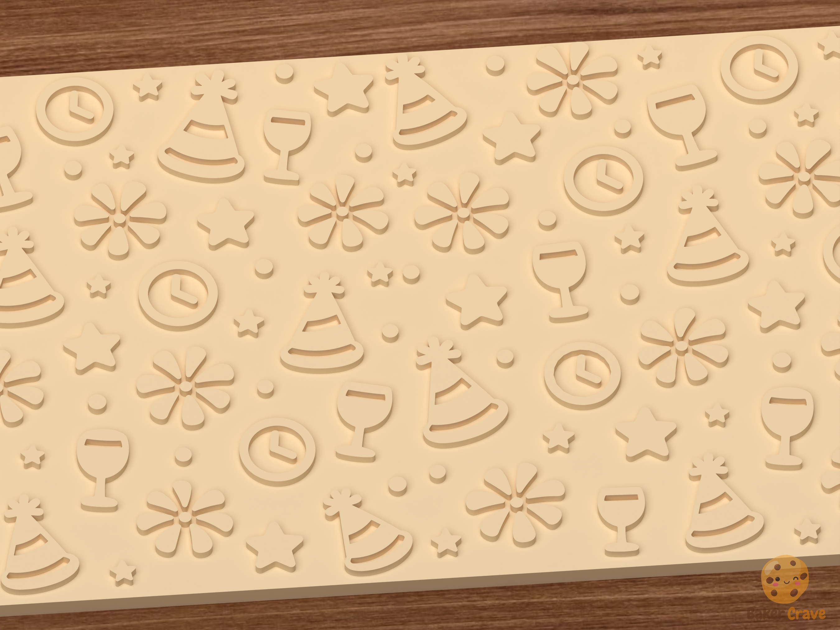 New Year Celebration Textured Roller STL File - 03 close detail emboss