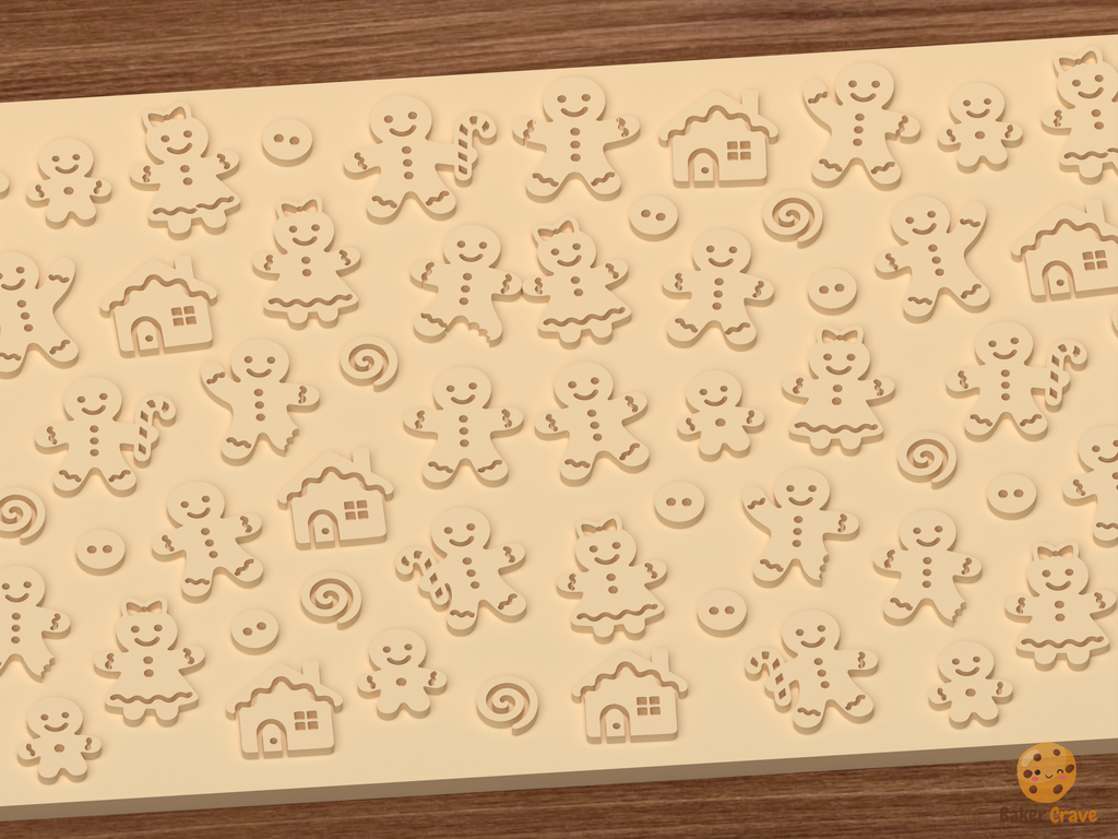 Gingerbread People Family Textured Roller STL File