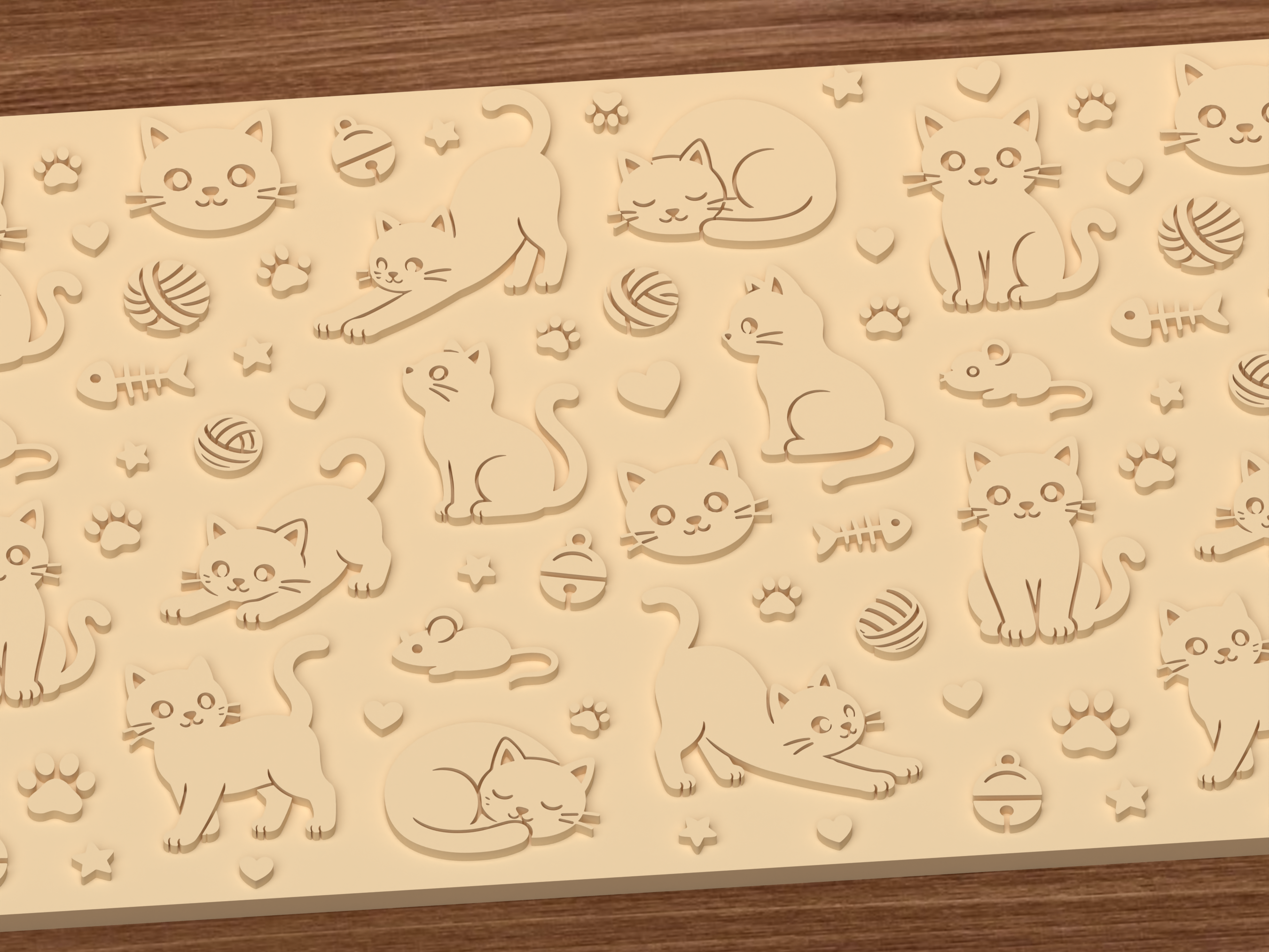 Cat Textured Roller STL File - 03 close detail emboss