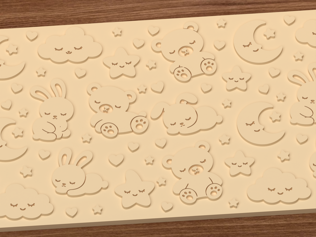 Sleepy Baby Animals Textured Roller STL File - 03 close detail emboss