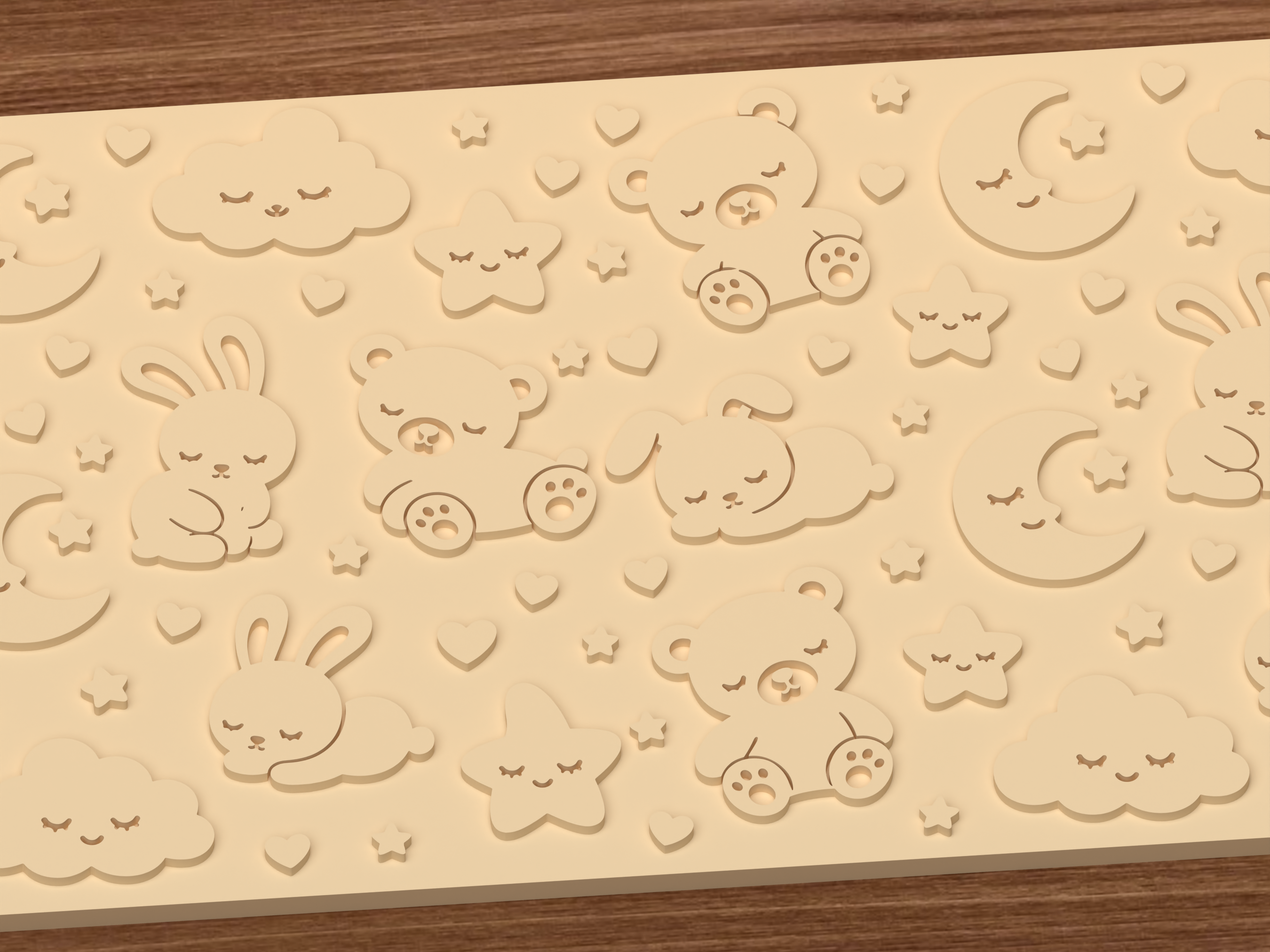 Sleepy Baby Animals Textured Roller STL File - 03 close detail emboss