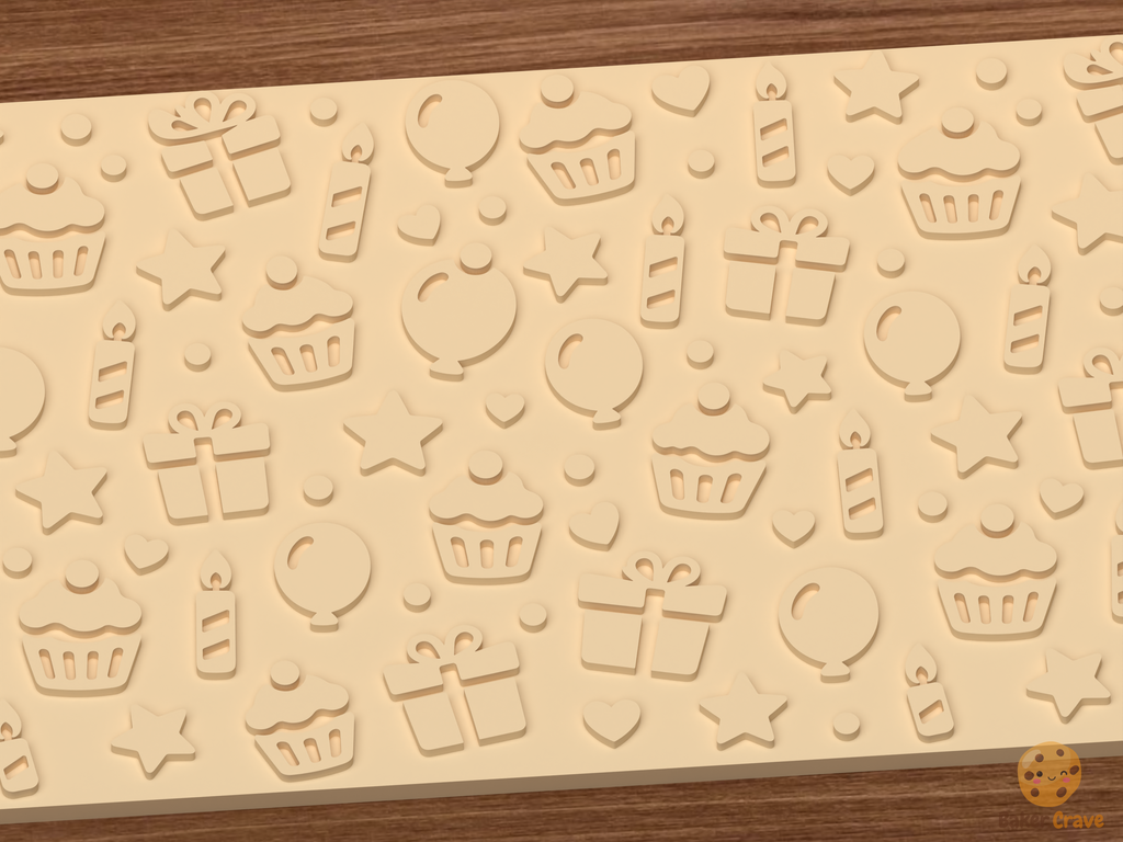 Birthday Party Celebration Cupcakes Textured Roller STL File - 03 close detail emboss