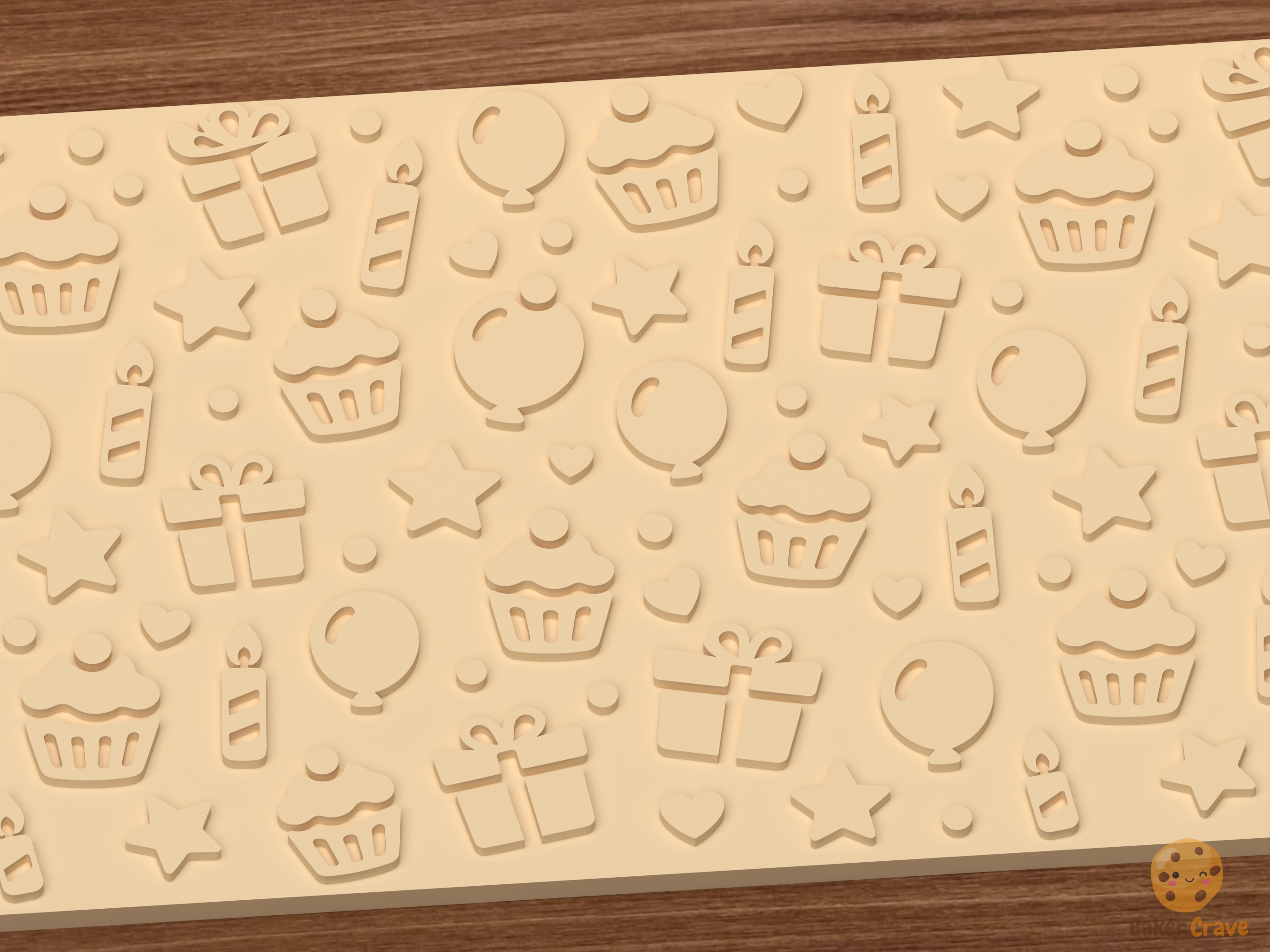 Birthday Party Celebration Cupcakes Textured Roller STL File - 03 close detail emboss