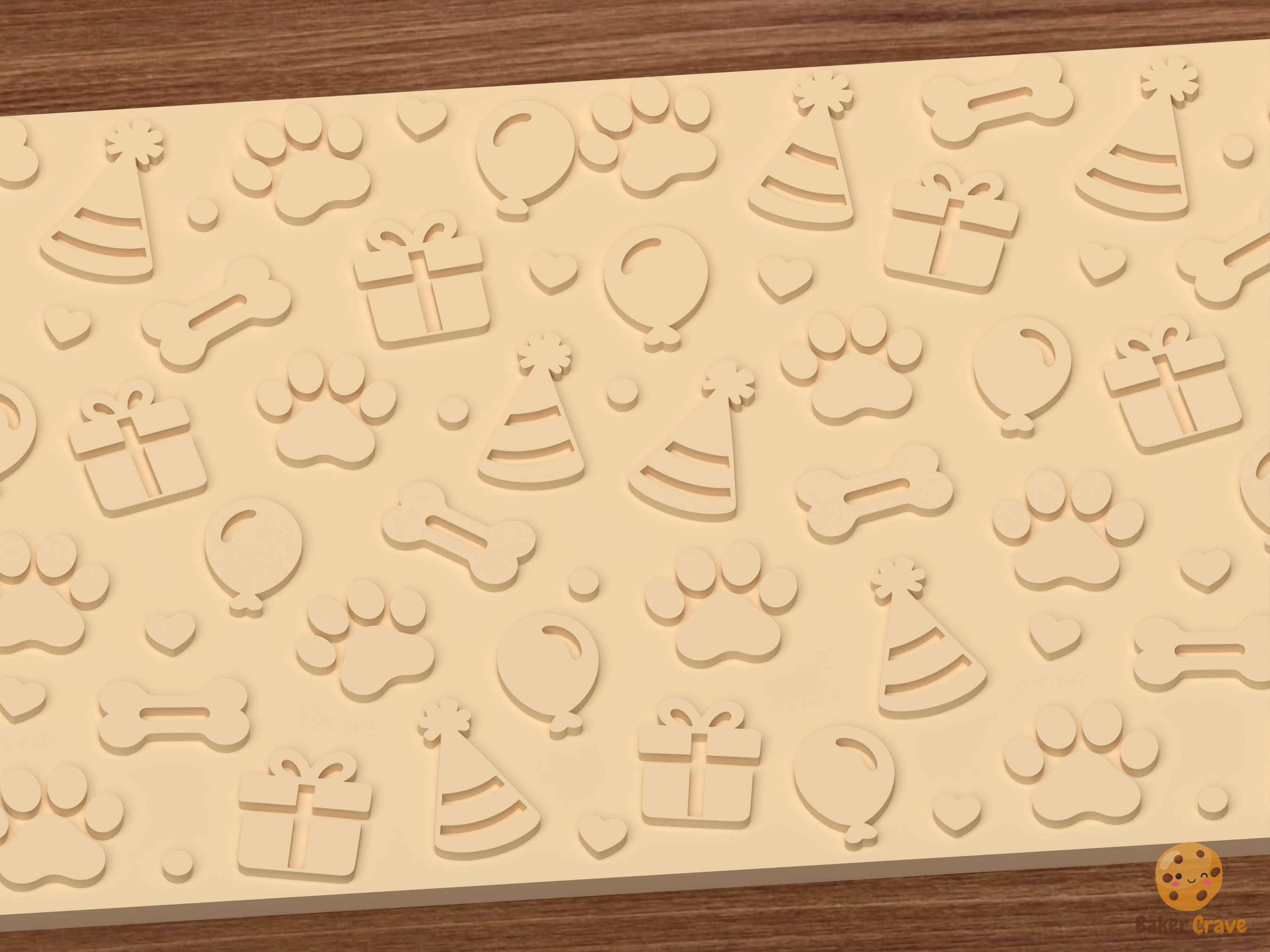 Pet Birthday Textured Roller STL File - 03 close detail emboss