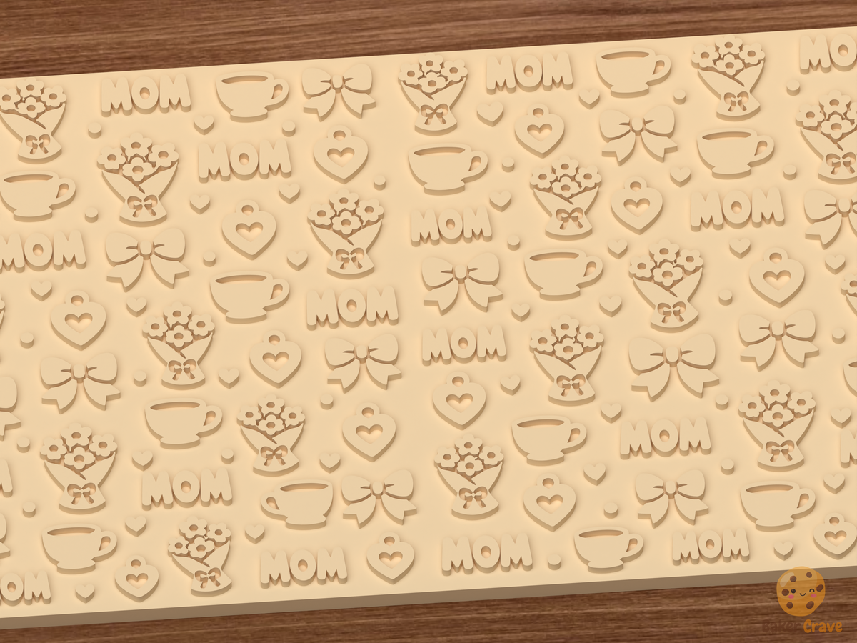 Mother's Day Tea Floral Textured Roller STL File - 03 close detail emboss