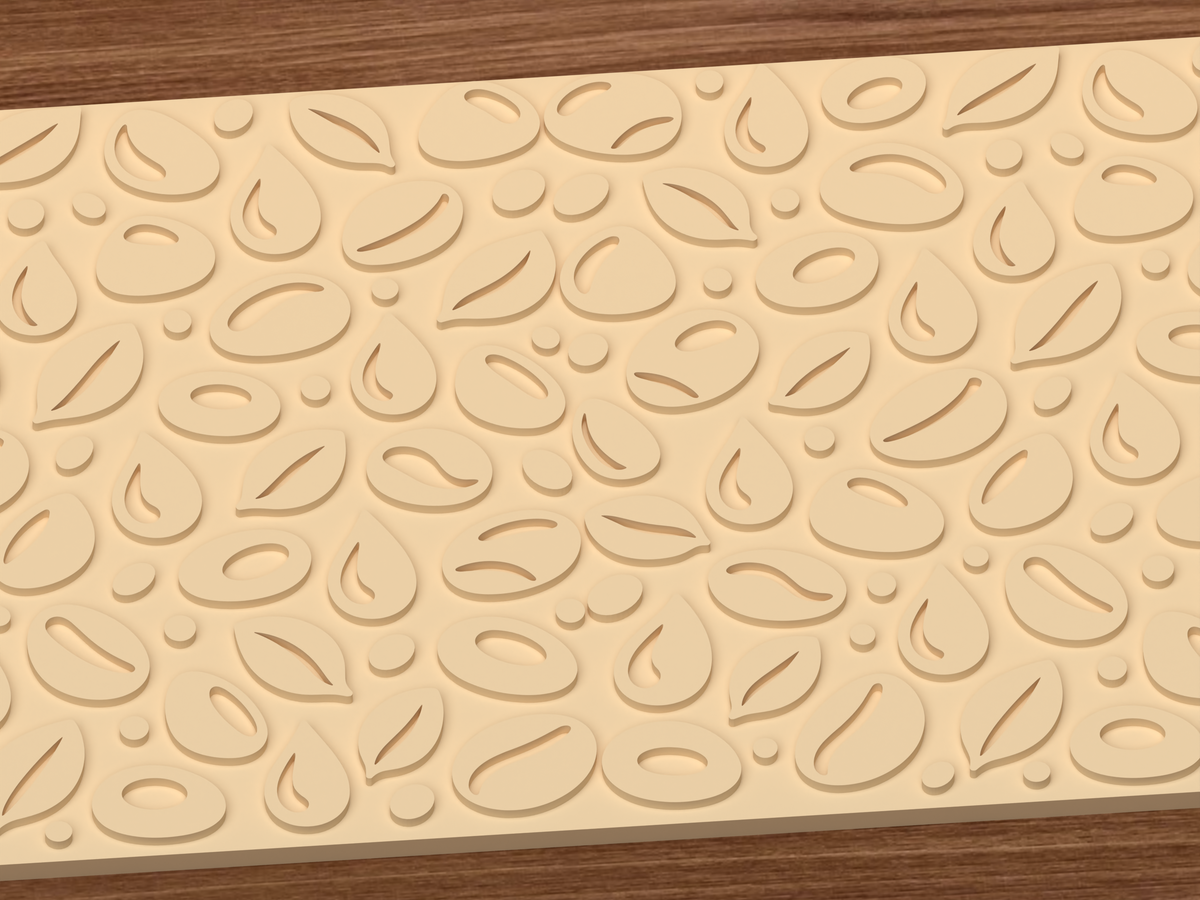 Coffee Bean Botanical Textured Roller STL File - 03 close detail emboss