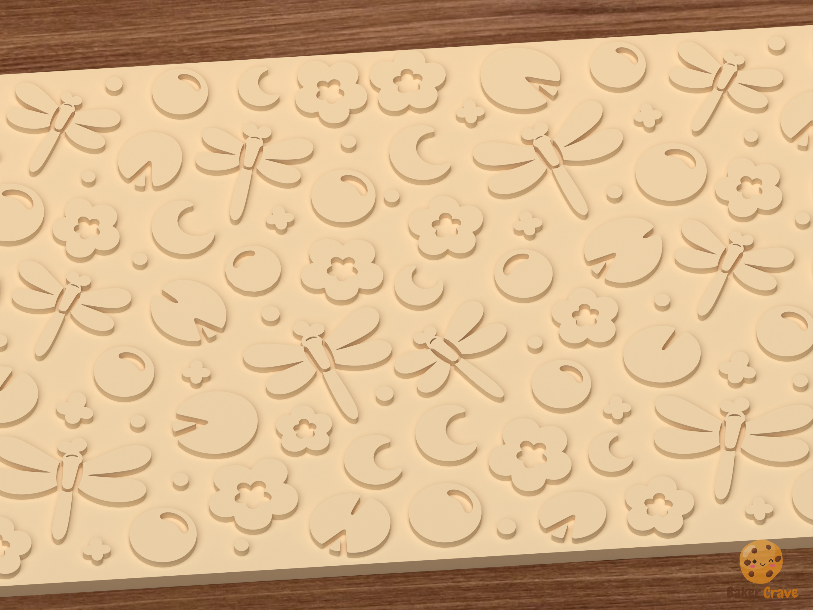 Dragonfly Pond Textured Roller STL File - 03 close detail emboss