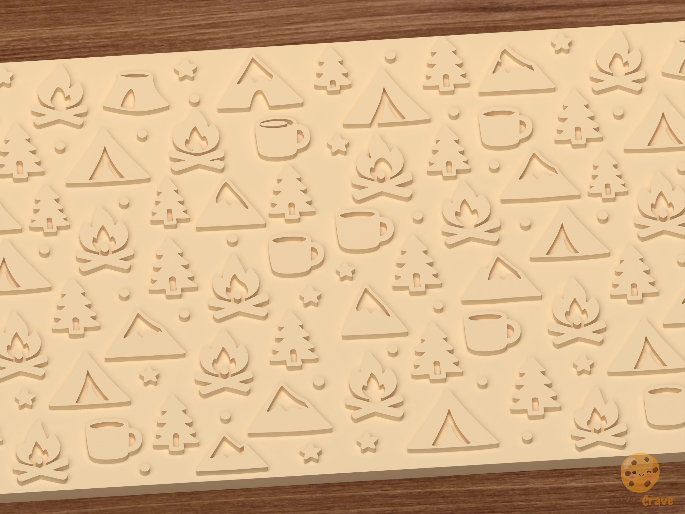 Camping Adventure Textured Roller STL File - 03 close detail emboss