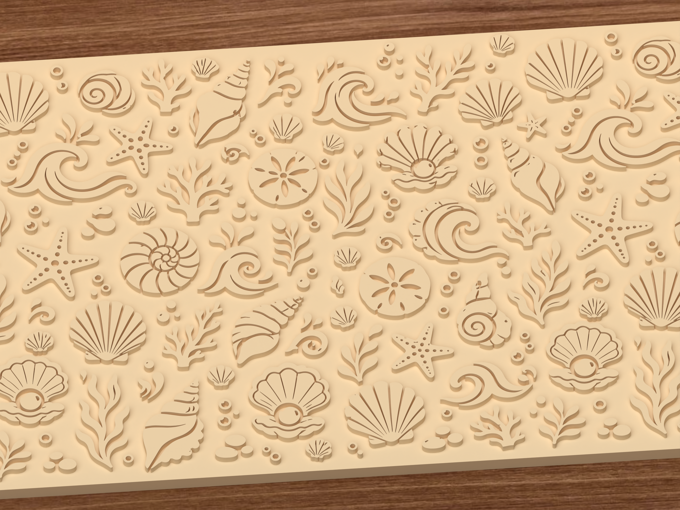 Ocean Shell & Wave Textured Roller STL File - 03 close detail emboss