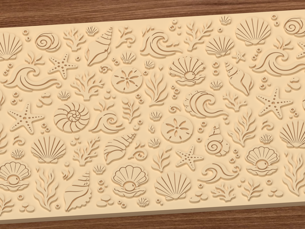 Ocean Shell & Wave Textured Roller - 03 close detail emboss