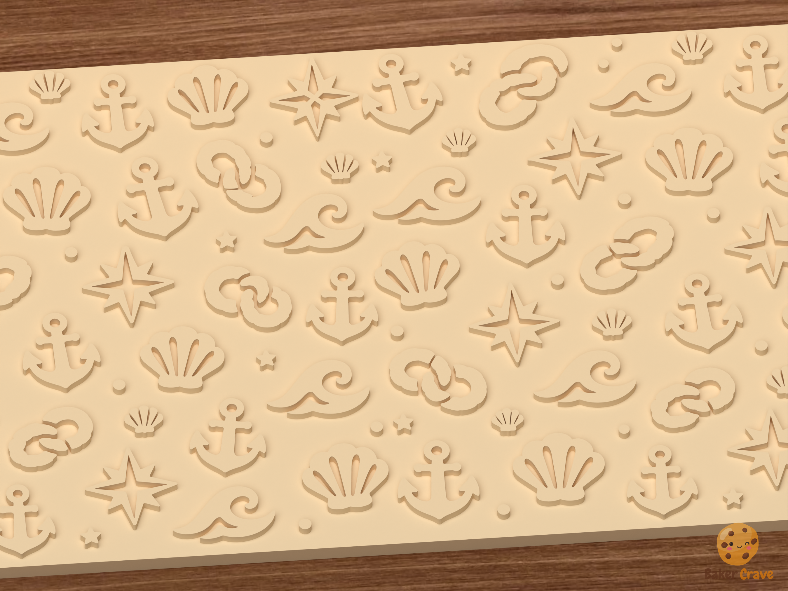 Nautical Ocean Textured Roller STL File - 03 close detail emboss
