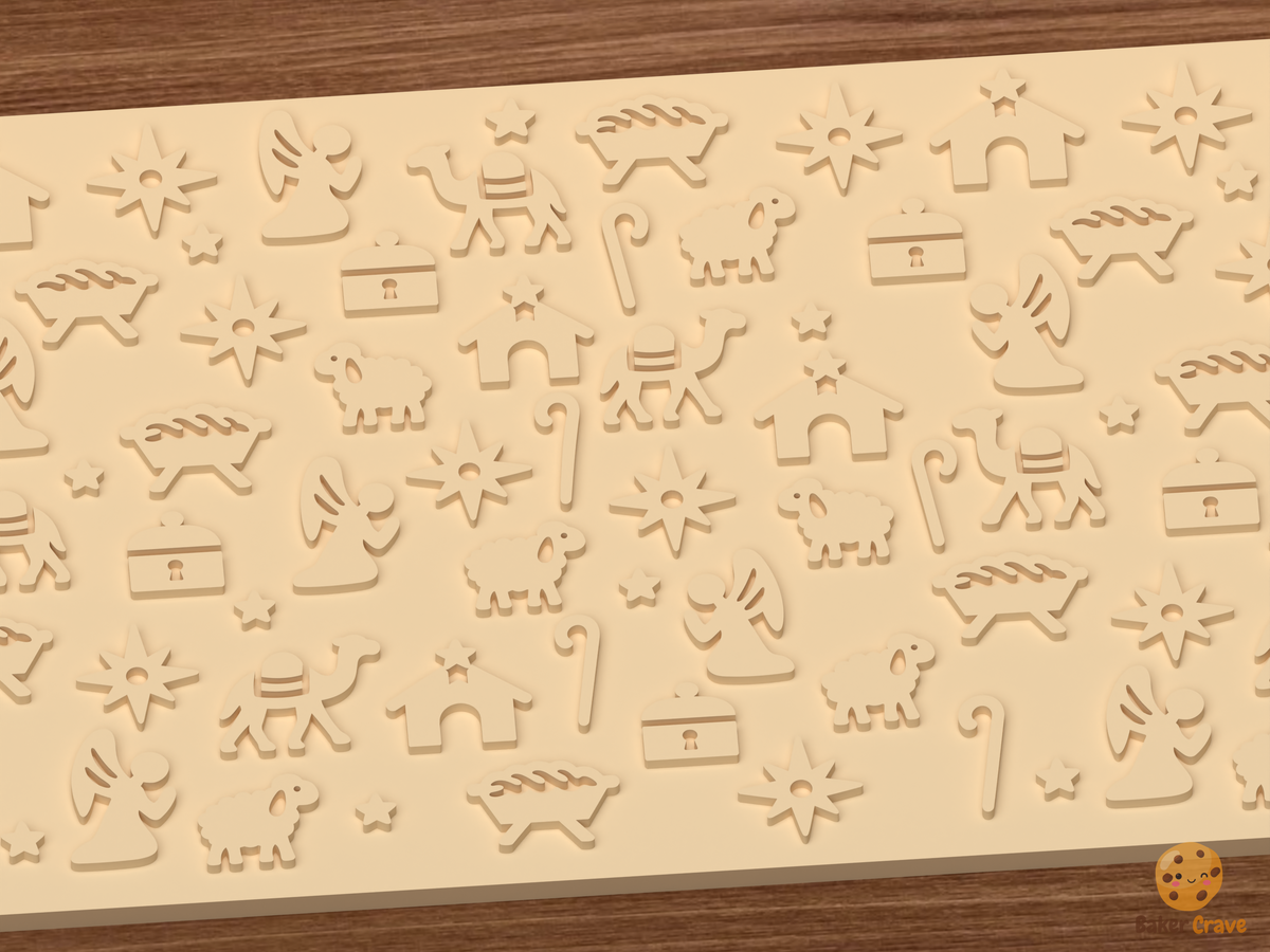 Christmas Nativity Symbols Textured Roller STL File